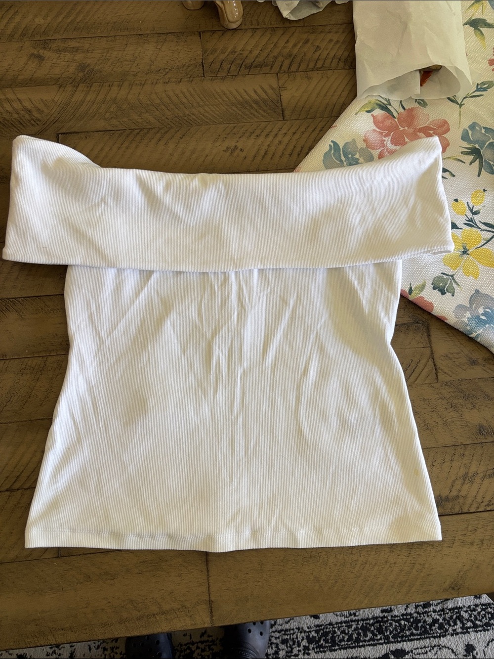 Banana Republic White Ribbed Off-Shoulder Top